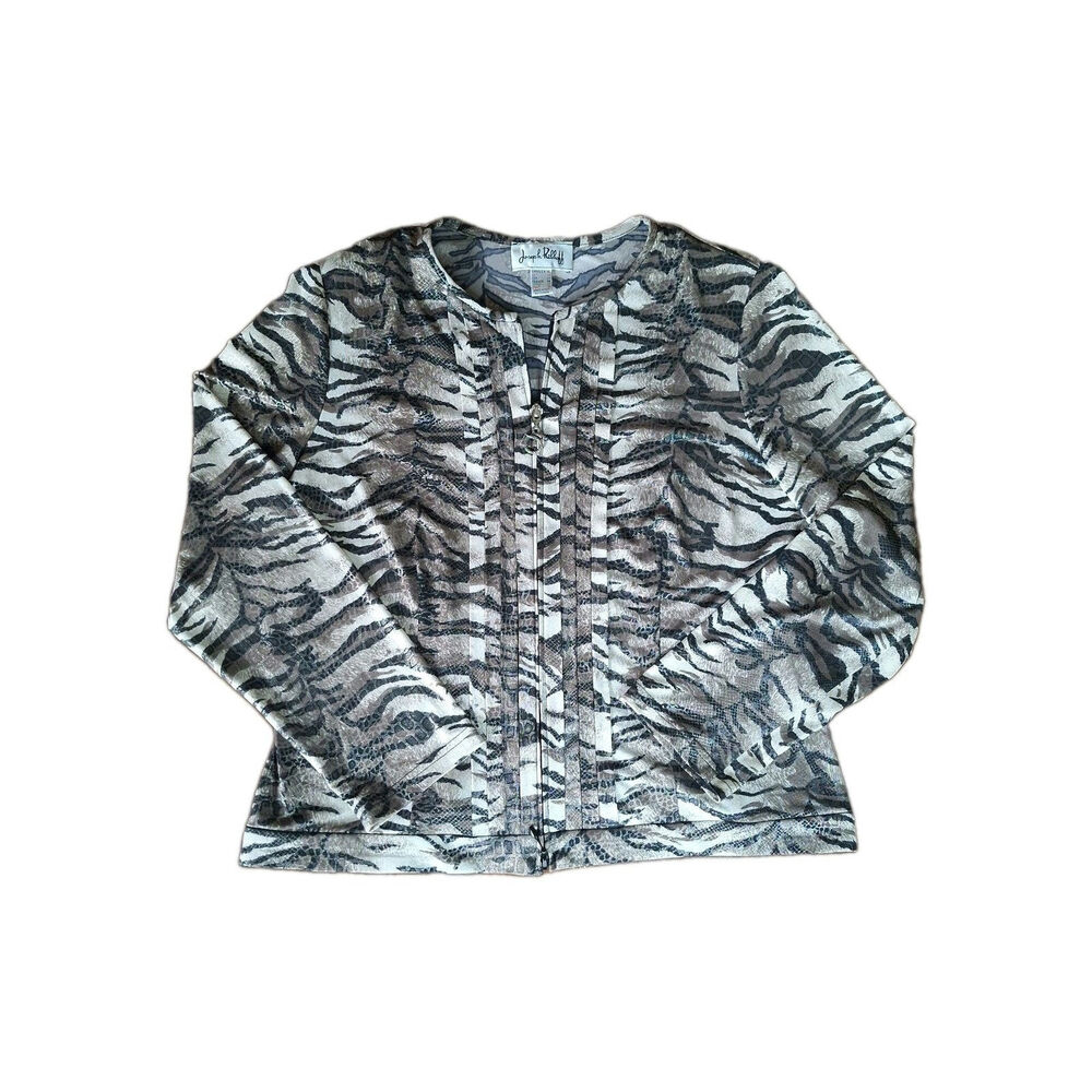 RARE Joseph Ribkoff Jacket Silver Animal Print Snake Zip Pleated Luxe NWOT - 16